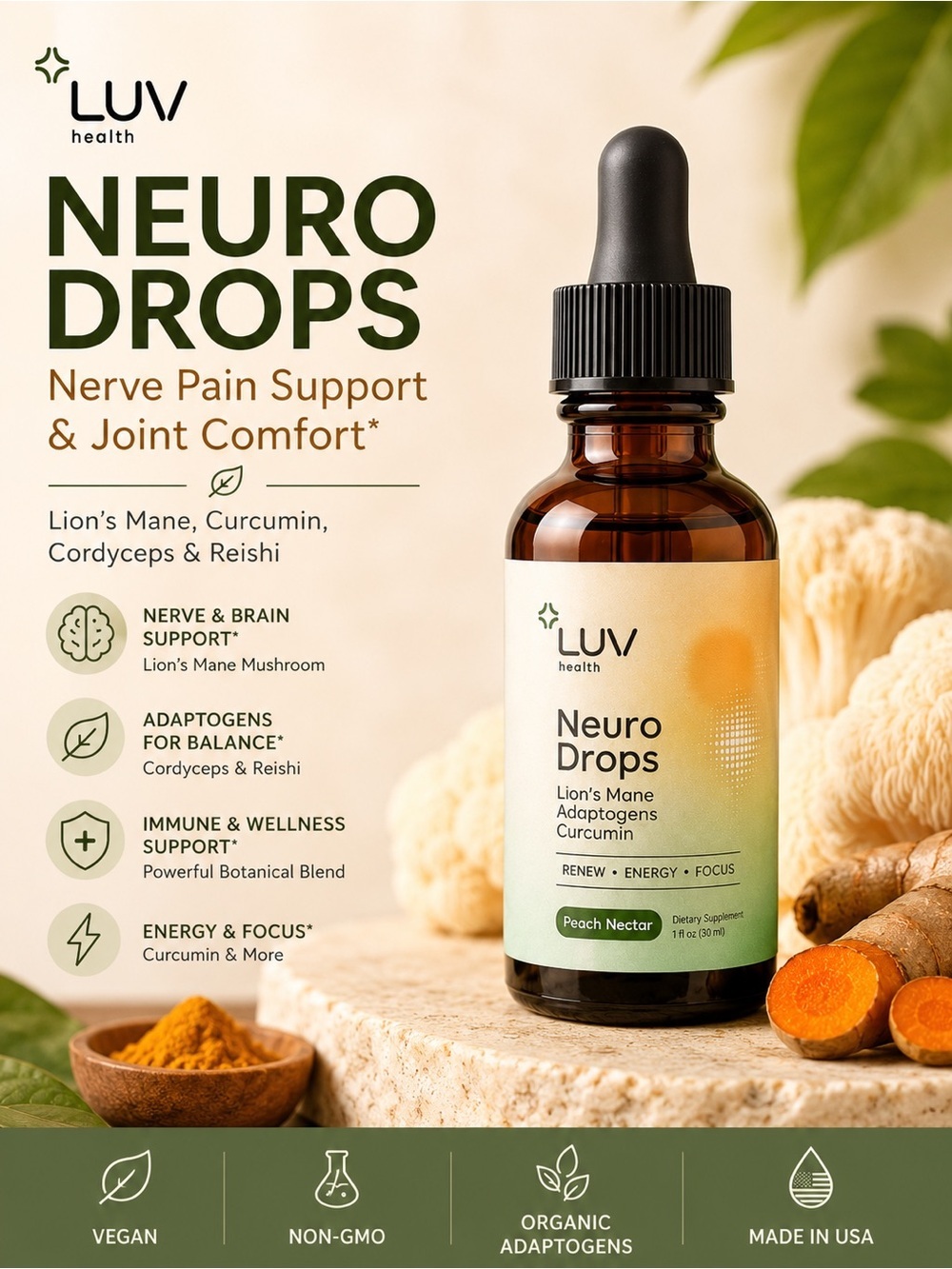 Neuro Drops Face & Serum Oil — Peach Nectar (Peach/Gold)